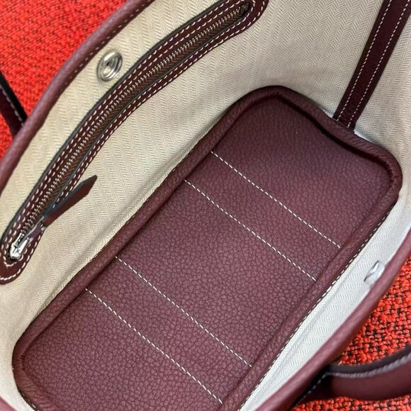 Premium Genuine Leather Garden Party Tote - Bordeaux Red - Picture 5 of 9